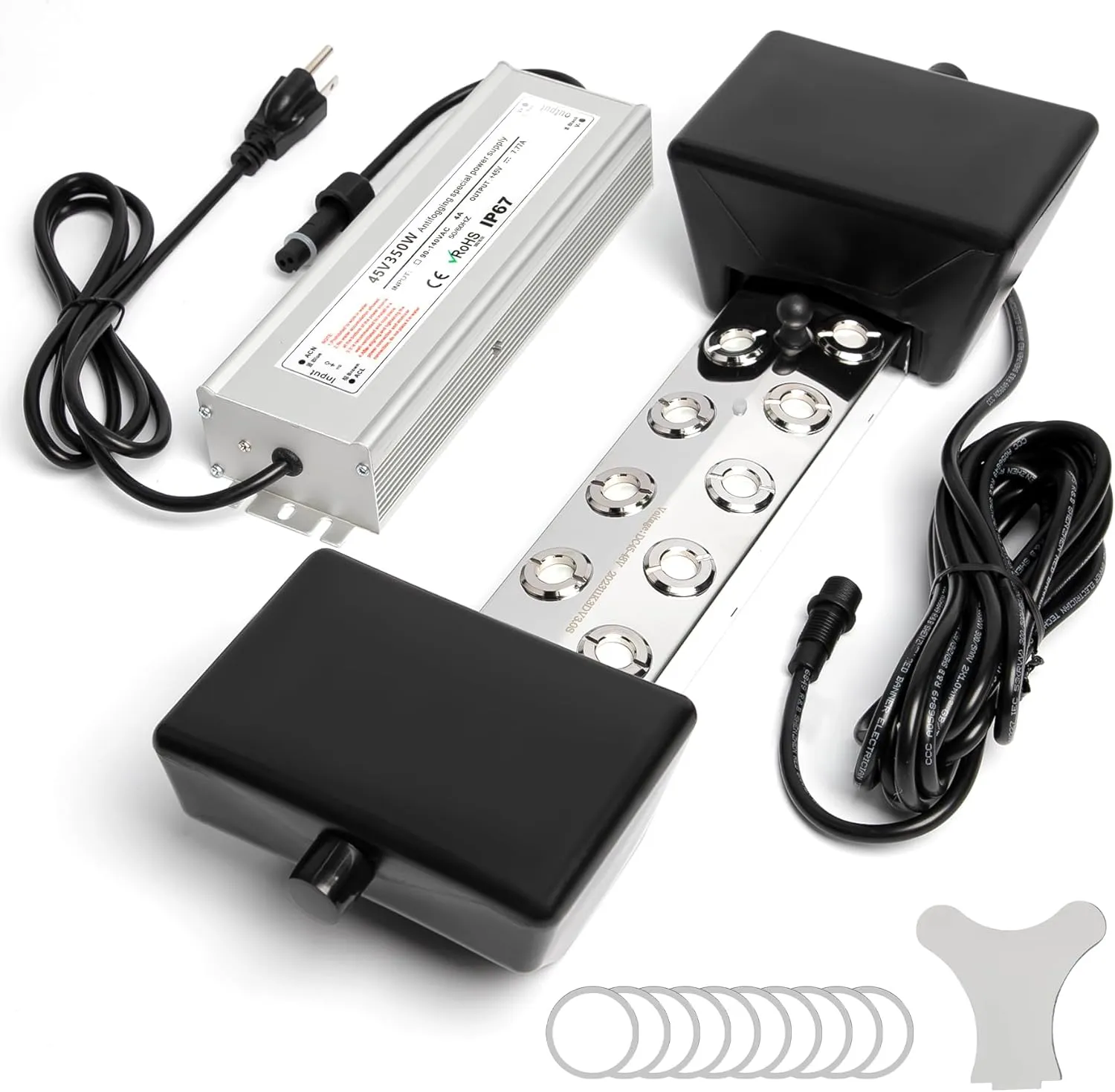 Upgrade Ultrasonic Fogger 10 Head, Ultrasonic Mist Maker with Float, 7000ml/H Mist Maker Fogger w/ 350W Waterproof Power Supply, Perfect for Pond, Greenhouse, Rockery, Halloween Decoration