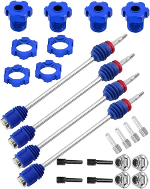 Upgrades Part for 1/10 E-Revo/E-Maxx/T-Maxx/Revo,45# Steel Drive Shaft CVD Front Rear Axles & Aluminum 17mm Wheel Nut & Wheel Hex Hops Up,Navy Blue