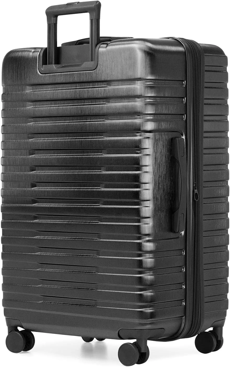 U.S. Traveler Boren Polycarbonate Hardside Rugged Travel Suitcase Luggage with 8 Spinner Wheels, Aluminum Handle, Black, 2-Piece Set, USB Port in Carry-On