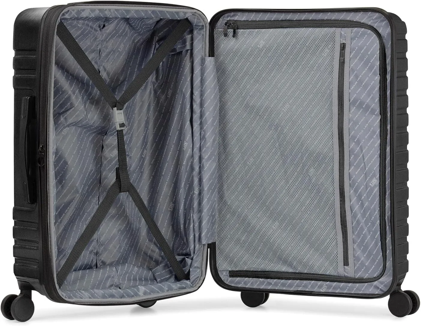 U.S. Traveler Boren Polycarbonate Hardside Rugged Travel Suitcase Luggage with 8 Spinner Wheels, Aluminum Handle, Black, 2-Piece Set, USB Port in Carry-On