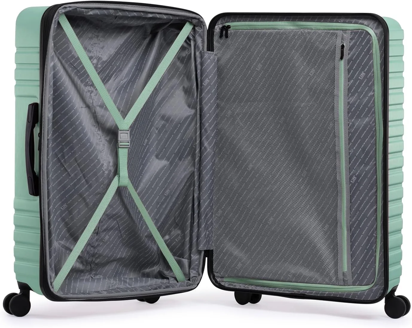 U.S. Traveler Boren Polycarbonate Hardside Rugged Travel Suitcase Luggage with 8 Spinner Wheels, Aluminum Handle, Mint, 3-Piece Set, USB Port in Carry-On