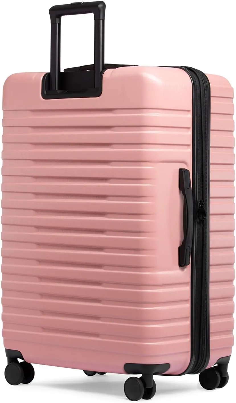 U.S. Traveler Boren Polycarbonate Hardside Rugged Travel Suitcase Luggage with 8 Spinner Wheels, Aluminum Handle, Pink, 2-Piece Set, USB Port in Carry-On