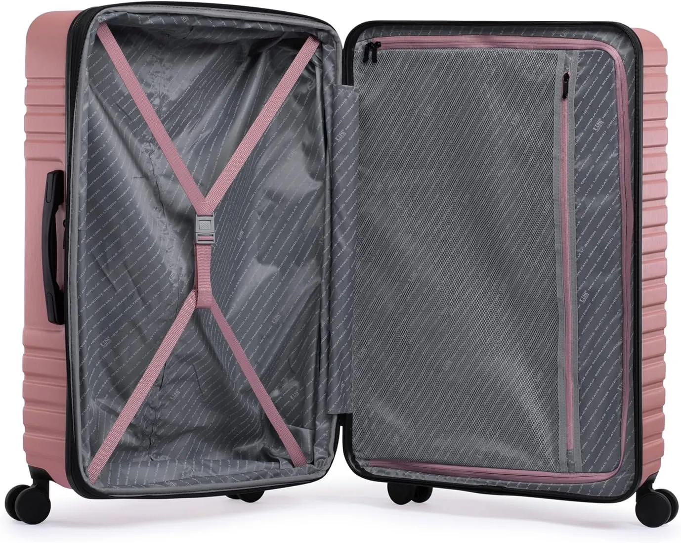 U.S. Traveler Boren Polycarbonate Hardside Rugged Travel Suitcase Luggage with 8 Spinner Wheels, Aluminum Handle, Pink, 2-Piece Set, USB Port in Carry-On