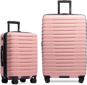 U.S. Traveler Boren Polycarbonate Hardside Rugged Travel Suitcase Luggage with 8 Spinner Wheels, Aluminum Handle, Pink, 2-Piece Set, USB Port in Carry-On