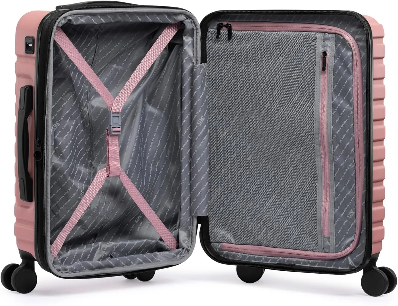 U.S. Traveler Boren Polycarbonate Hardside Rugged Travel Suitcase Luggage with 8 Spinner Wheels, Aluminum Handle, Pink, Carry-on 22-Inch, USB Port