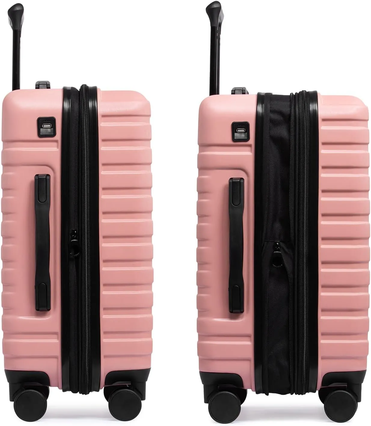U.S. Traveler Boren Polycarbonate Hardside Rugged Travel Suitcase Luggage with 8 Spinner Wheels, Aluminum Handle, Pink, Carry-on 22-Inch, USB Port