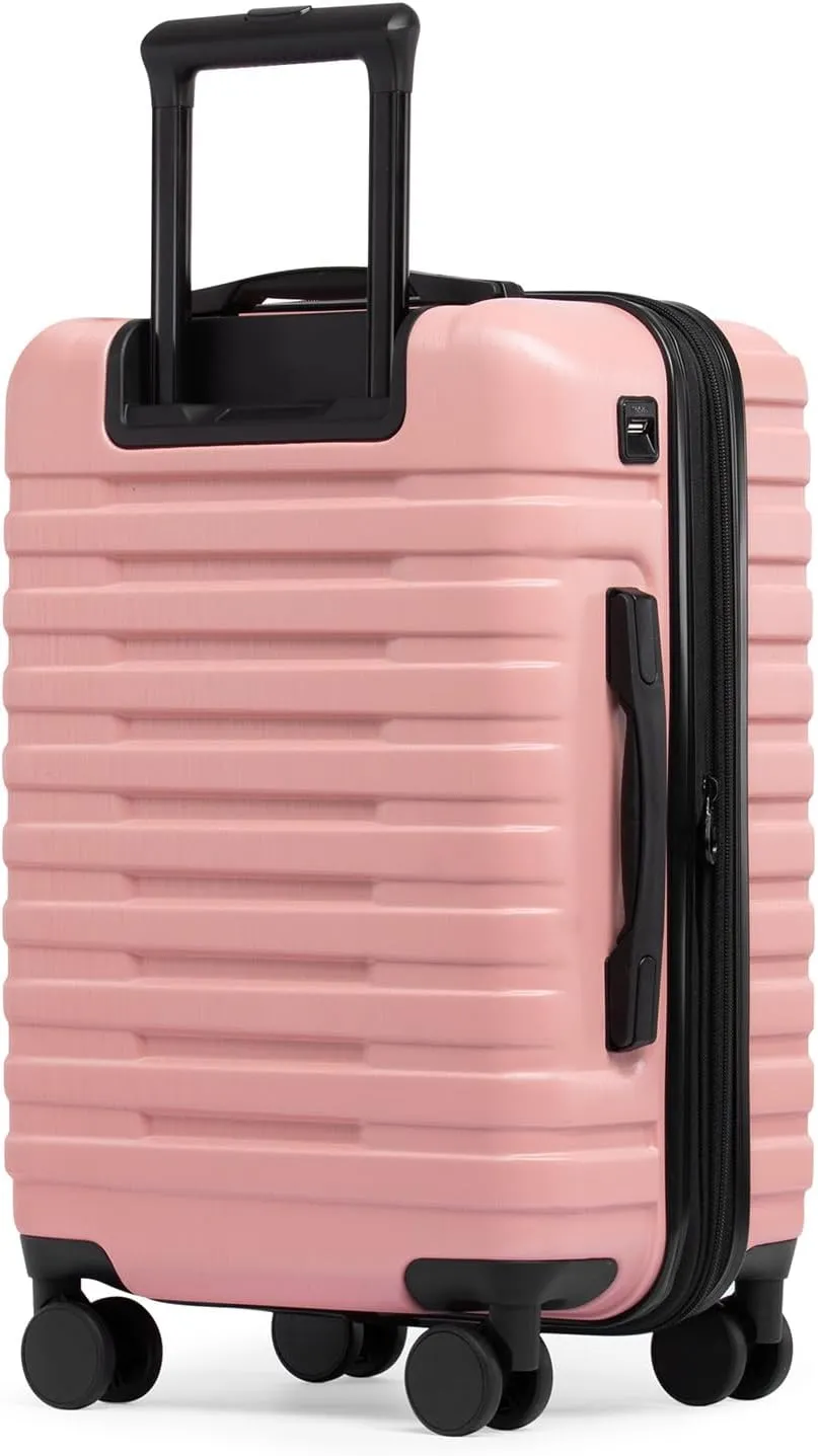 U.S. Traveler Boren Polycarbonate Hardside Rugged Travel Suitcase Luggage with 8 Spinner Wheels, Aluminum Handle, Pink, Carry-on 22-Inch, USB Port