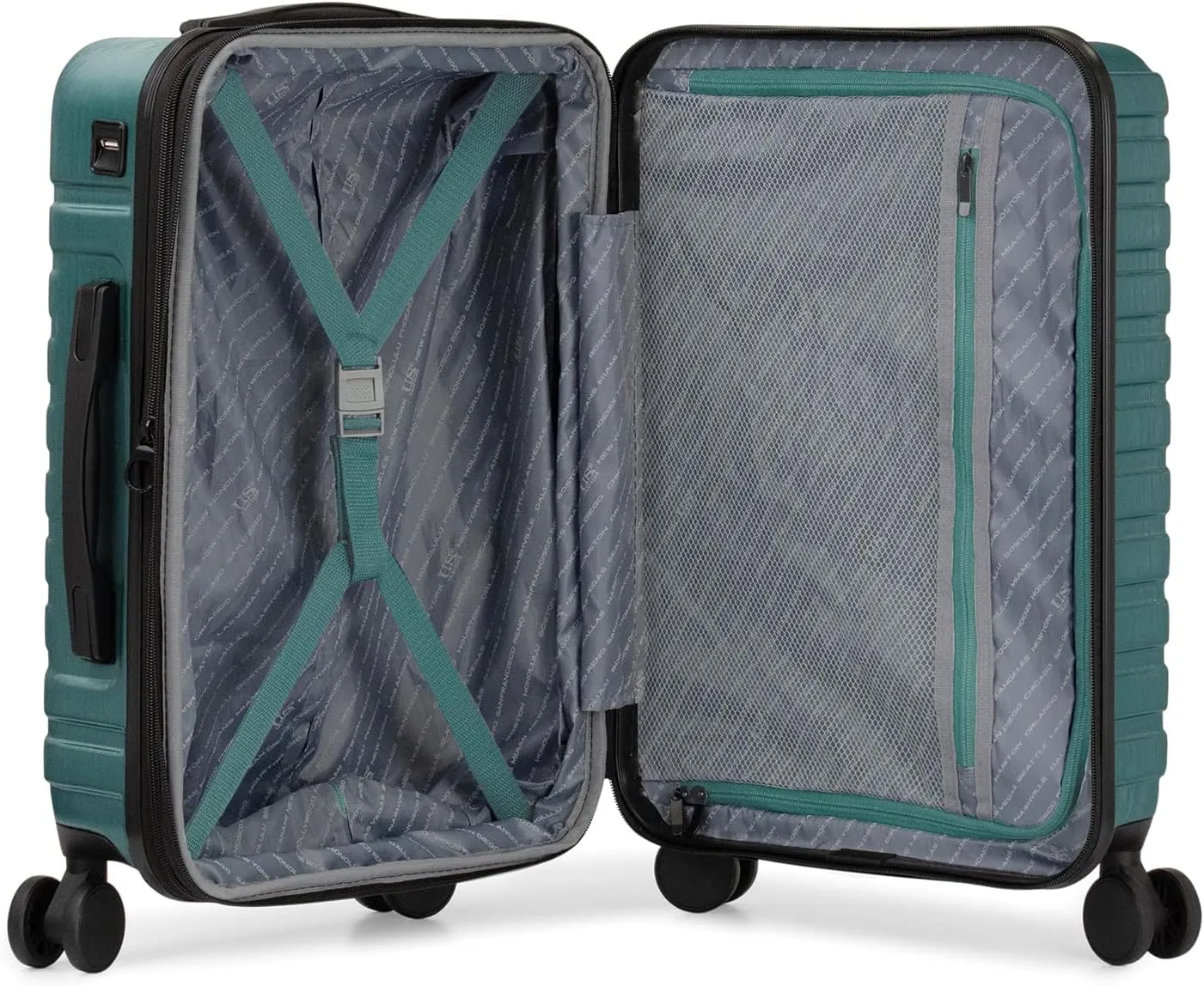 U.S. Traveler Boren Polycarbonate Hardside Rugged Travel Suitcase Luggage with 8 Spinner Wheels, Aluminum Handle, Teal, Carry-on 22-Inch, USB Port