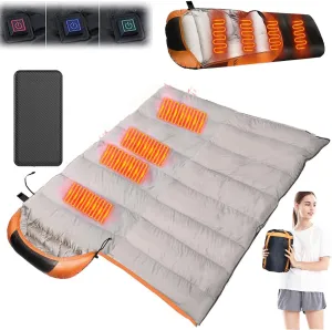 USB Heated Sleeping Bag with 20000mAh Power Bank,Camping - 3 Heats Setting, 3 Season Lightweight Comfortable Sleeping Bag for Adults Traveling,