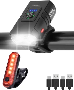 USB Rechargeable LED Bike Light Set Front and Rear, LED Aluminum Bicycle Headlight, Bike Head Light, Cycling Front Rear Lamp, Waterproof, Power Bank and Phone Holder, 1200LM-1600LM