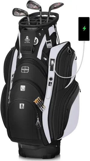 Vancropak Golf Club Cart Bag with USB Port, Smart Golf Bag with 15 Way Anti-Collision Divider Top, Waterproof Padded Rain Hood, Shoe Compartment，Insulated Pocket, Tracker Slot, Umbrella Storage