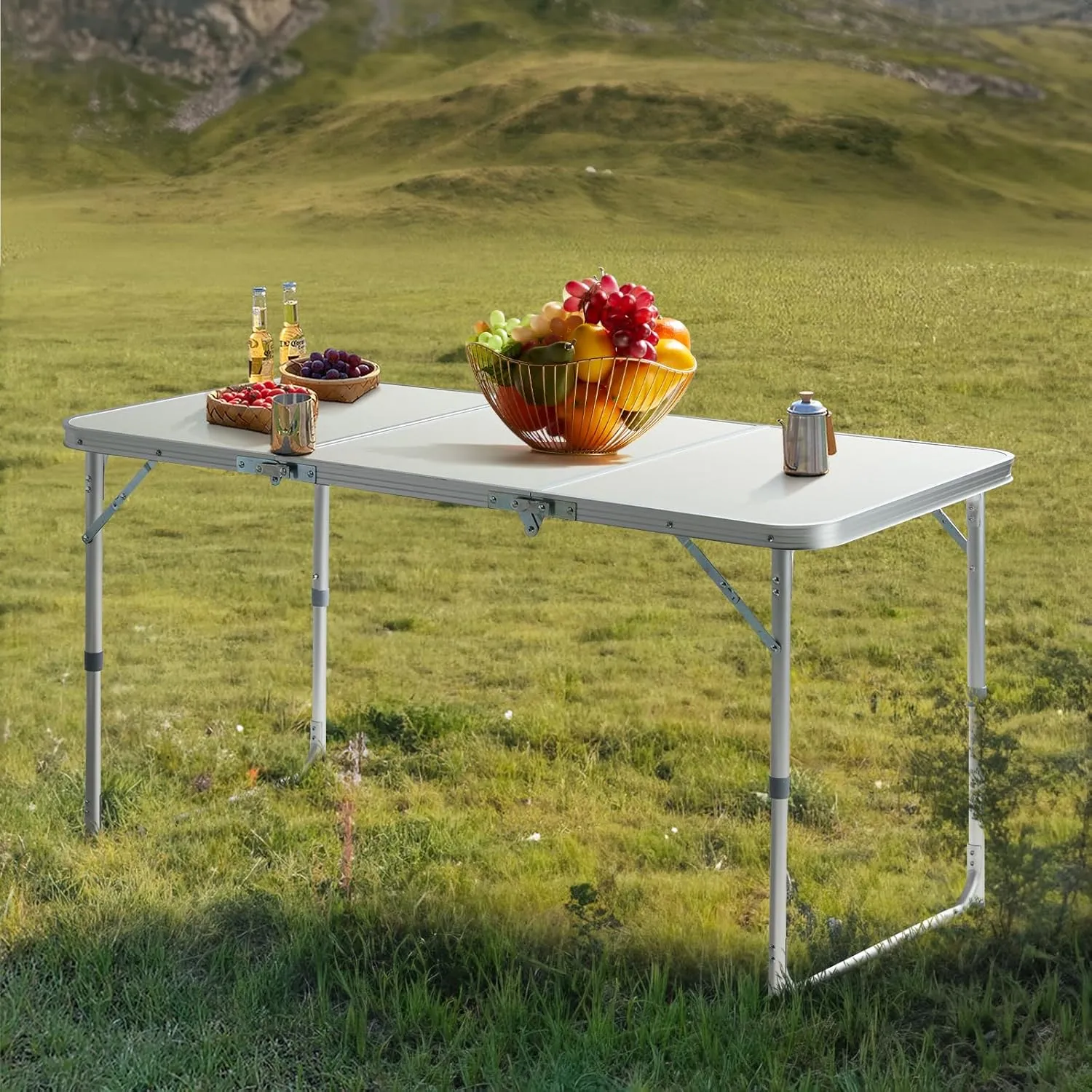 Vasitelan Camping Folding Table, Outdoor Camping Table Aluminum Folding Table with Adjustable Height,Portable Picnic Table Foldable Table for Outdoor Backyard BBQ (4 FT)