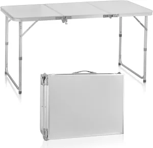 Vasitelan Camping Folding Table, Outdoor Camping Table Aluminum Folding Table with Adjustable Height,Portable Picnic Table Foldable Table for Outdoor Backyard BBQ (4 FT)