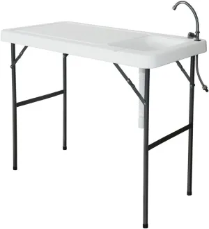 Vasitelan Portable Fish Cleaning Table with Sink, Folding Outdoor Camping Sink Station, Heavy Duty Fillet Table with Faucet for Dock Beach Patio Picnic