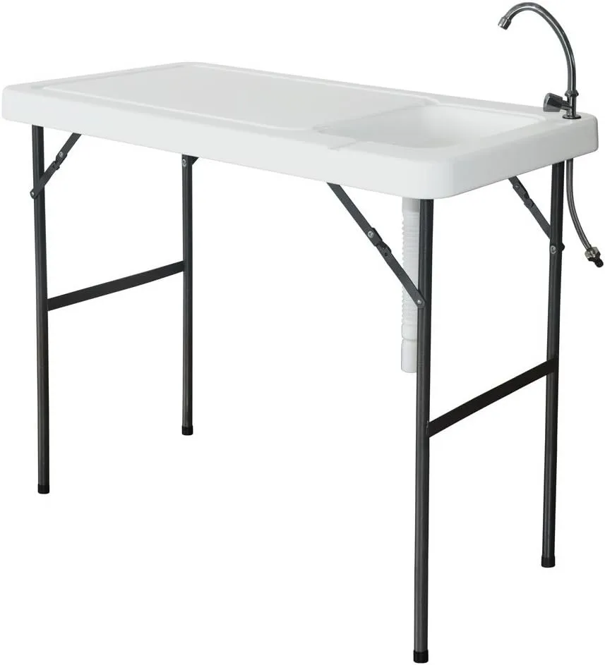 Vasitelan Portable Fish Cleaning Table with Sink, Folding Outdoor Camping Sink Station, Heavy Duty Fillet Table with Faucet for Dock Beach Patio Picnic