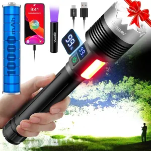 VASTFIRE Large Brightest Flashlight Aluminum Lumens, 10000mah Battery, Power Display Best Flashlight 2024 Rechargeable Gift Mini UV Light