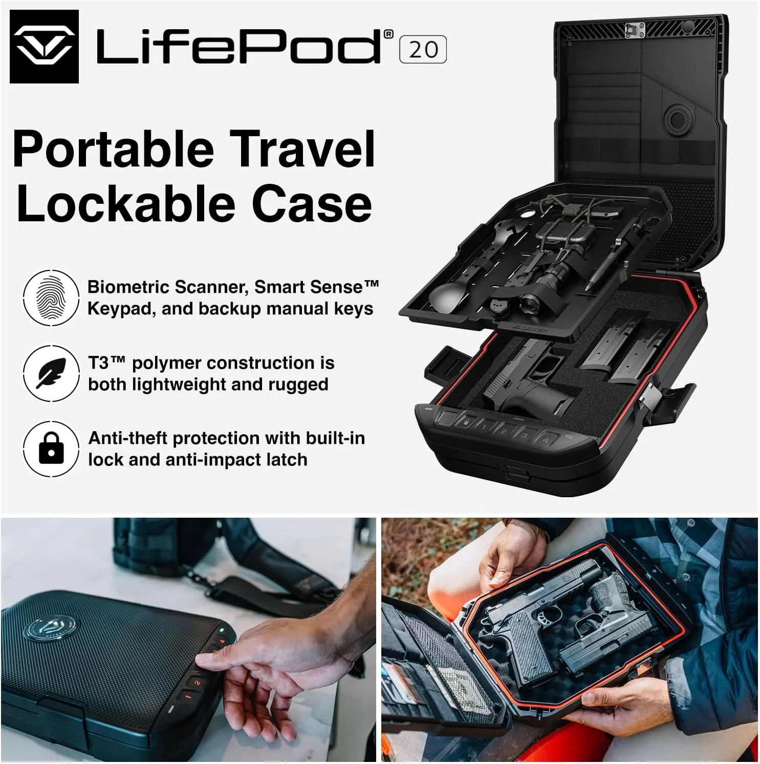 Vaultek LifePod 2.0 Biometric | Secure Waterproof Travel Case & Rugged Biometric Lock Box | Fingerprint Scanner, App Control, Backlit Keypad, Anti‑Impact Latch | Signature Series Kit