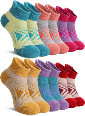 Velice Kids Merino Wool Ankle Hiking Running Socks Girls Boys Teens Athletic Warm Thick Cushion No Show Socks 6 Pairs