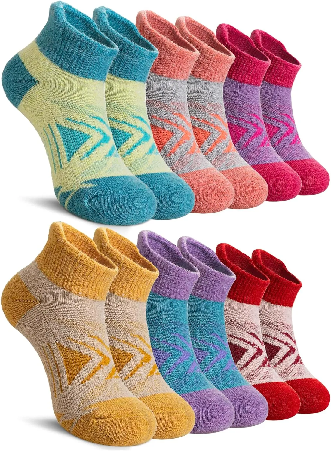 Velice Kids Merino Wool Ankle Hiking Running Socks Girls Boys Teens Athletic Warm Thick Cushion No Show Socks 6 Pairs