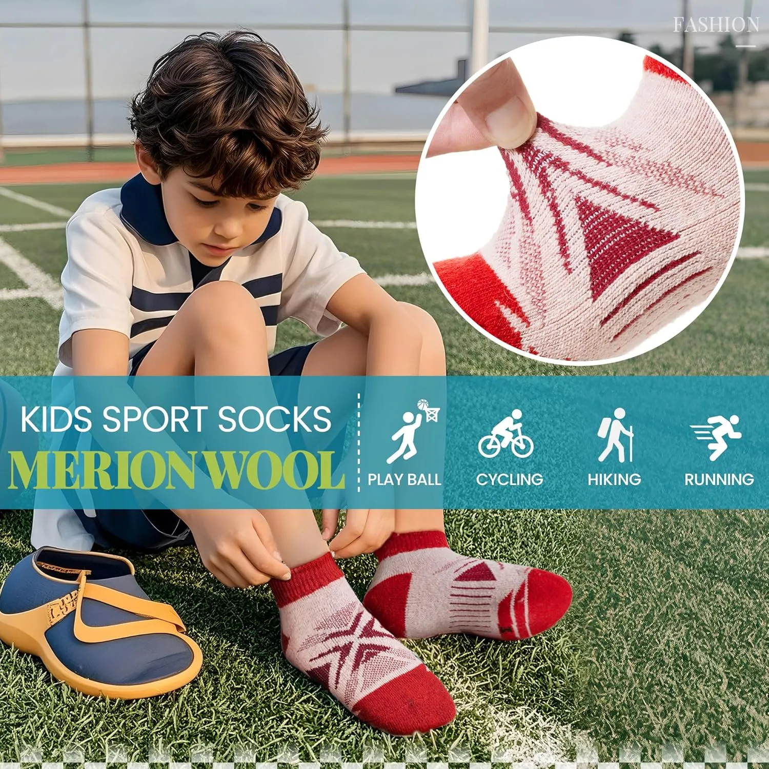 Velice Kids Merino Wool Ankle Hiking Running Socks Girls Boys Teens Athletic Warm Thick Cushion No Show Socks 6 Pairs