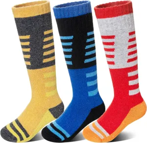 Velice Kids Merino Wool Ski Socks 3 Pairs Boys Girls Thermal Thick Warm Winter Cozy Boot Socks for Skiing Snowboarding
