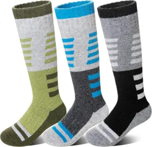 Velice Kids Merino Wool Ski Socks 3 Pairs Boys Girls Thermal Thick Warm Winter Cozy Boot Socks for Skiing Snowboarding