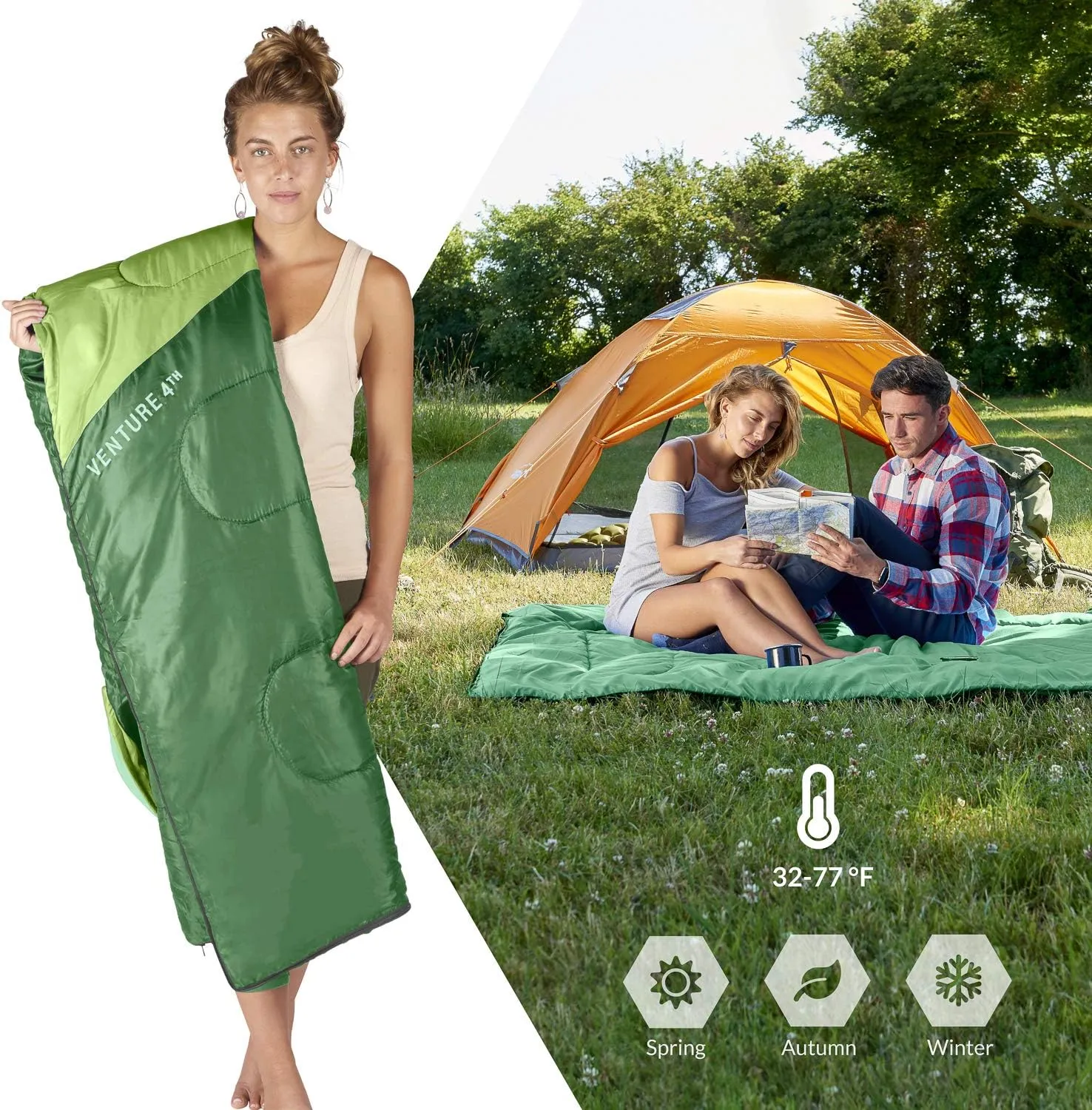 VENTURE 4TH Backpacking Sleeping Bag – XXL, Double and Single Sizes - Lightweight Warm & Cold Weather Sleeping Bags for Adults, Kids & Couples – Ideal for Hiking, Camping & Outdoor Adventures