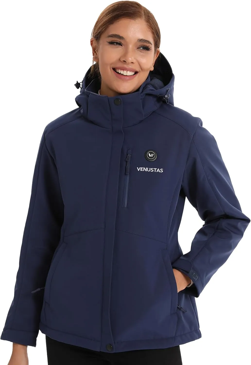 Venustas Women's Slim Fit Heated Jacket with Battery Pack, Windproof Electric Insulated Coat with Detachable Hood