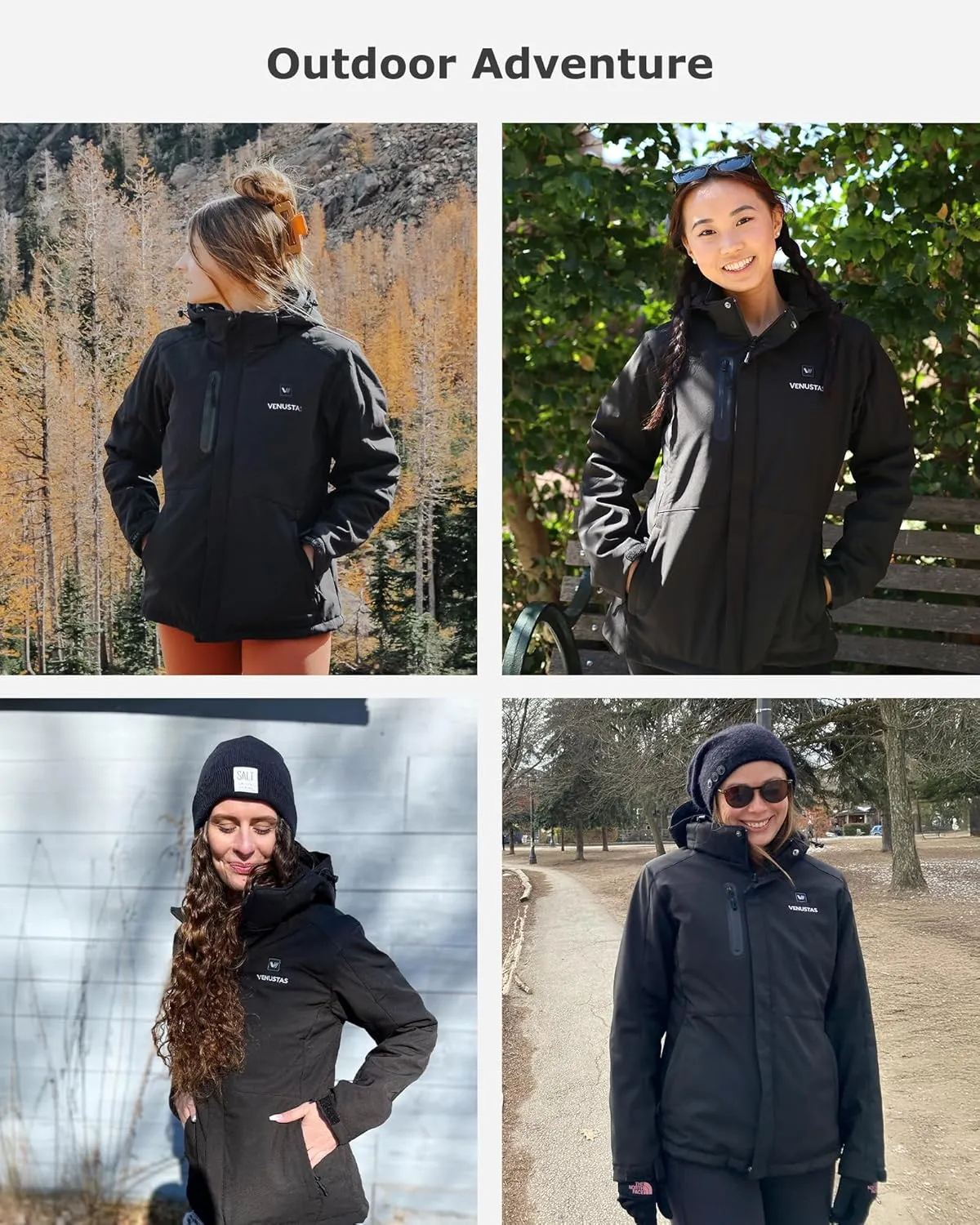 Venustas Women's Slim Fit Heated Jacket with Battery Pack, Windproof Electric Insulated Coat with Detachable Hood