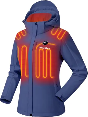 Venustas Women's Slim Fit Heated Jacket with Battery Pack, Windproof Electric Insulated Coat with Detachable Hood