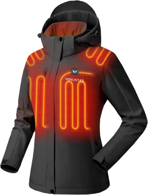 Venustas Women's Slim Fit Heated Jacket with Battery Pack, Windproof Electric Insulated Coat with Detachable Hood