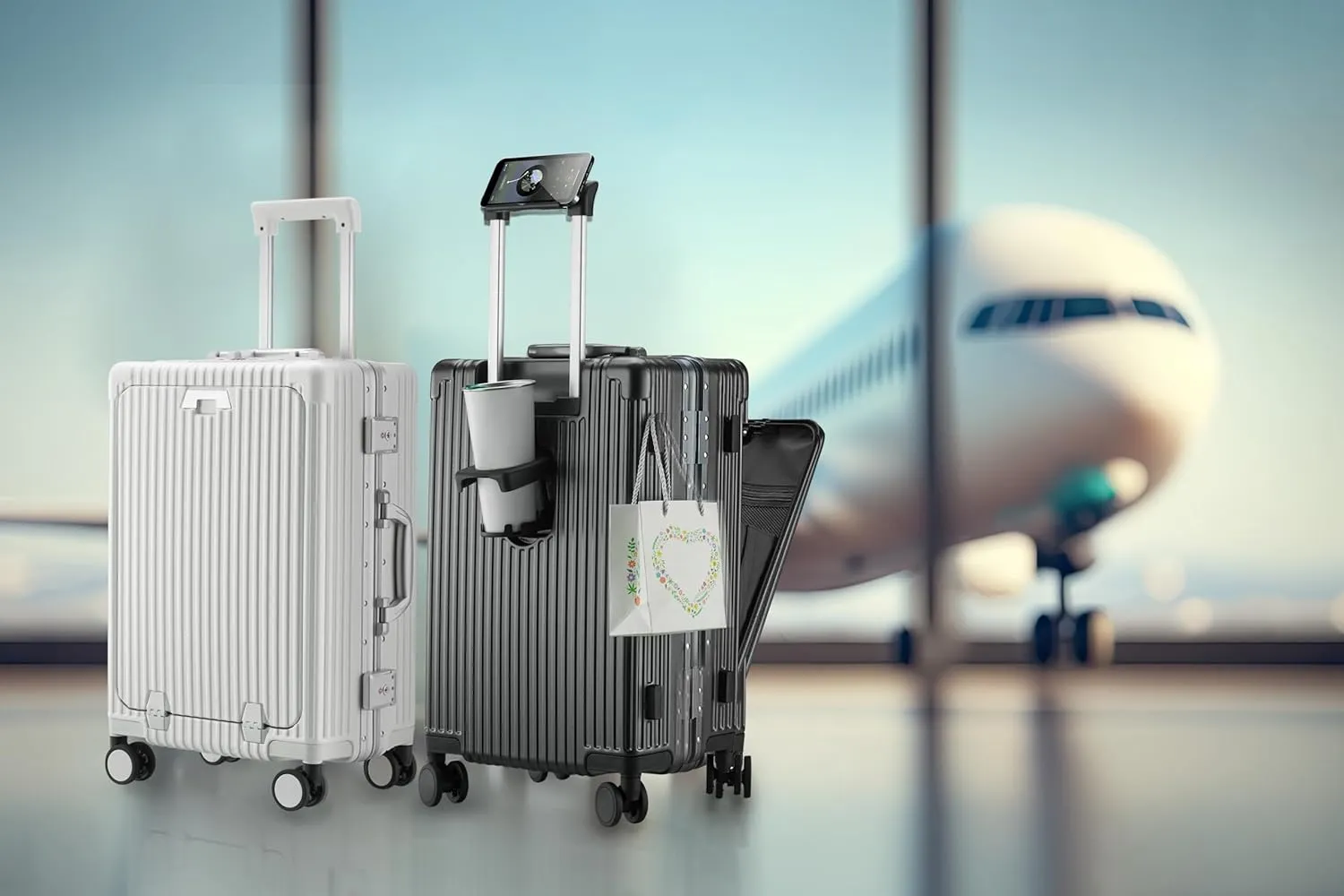 Versatile Aluminum Frame Carry-On Luggage with USB Charging Port, Front Compartment, TSA Lock, Airline Approved Carry On Hardside Suitcase with Spinner Wheels(White, 20-lnch)