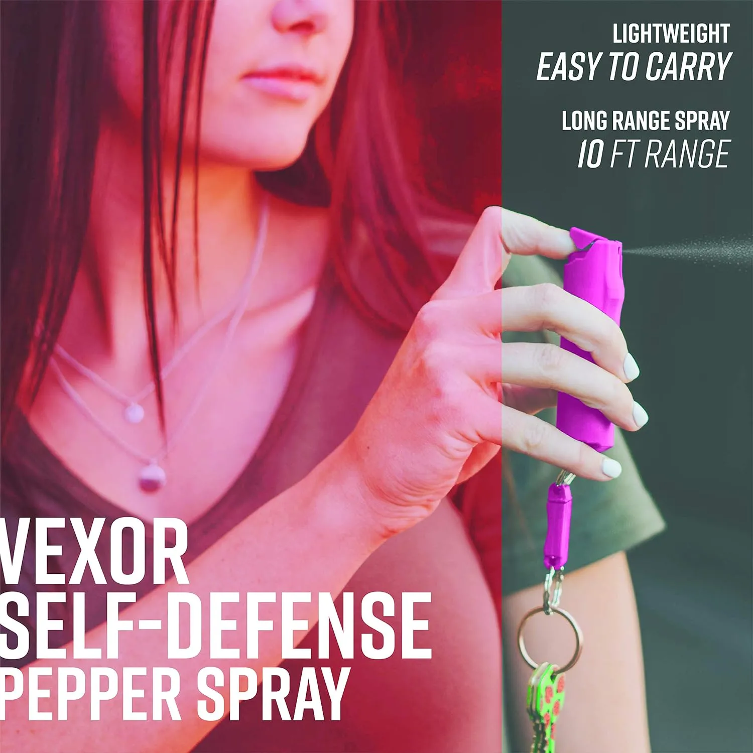 VEXOR Police Strength Pepper Spray, Flip-Top Finger Grip, 20  Shots, 10-12 Ft. Range w/Key Release 2 Pack