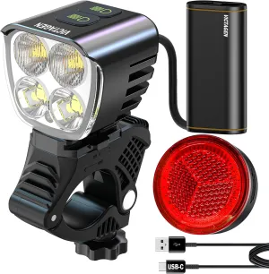 Victagen Bike Light 12000 Lumens Bike Lights for Night Riding, 4 LED Bike Lights Waterproof Type C Rechargeable Front Bike Headlight and Taillight, High & Low Beam Design, Power Bank Function