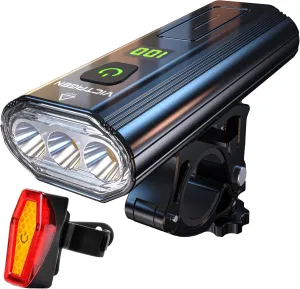 VICTAGEN Bike Lights Front and Rear - High Brightness 8500lm Rechargeable Bicycle Lights Set for Night Riding - Long Runtime Safety Lights for Cycling on Roads and Mountains