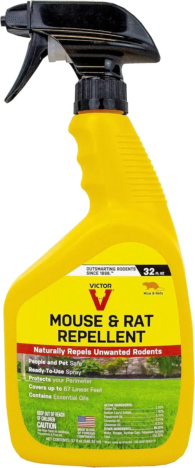 Victor M809 Mouse and Rat Repellent Natural Peppermint Non-Toxic Spray for Indoor and Outdoor Use Ready to Use – 32 fl oz