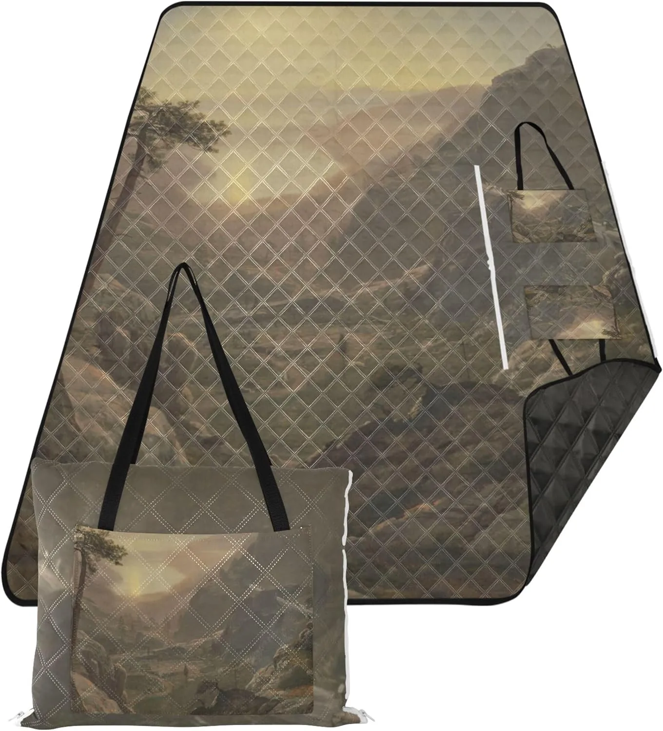 View Donner Lake Albert Bierstadt Print Beach Blankets Waterproof Sandproof Cute Picnic Mat Foldable Grass Blanket Camping Mat 80" x 60"