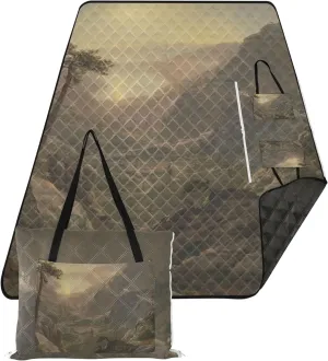 View Donner Lake Albert Bierstadt Print Beach Blankets Waterproof Sandproof Cute Picnic Mat Foldable Grass Blanket Camping Mat 80" x 60"