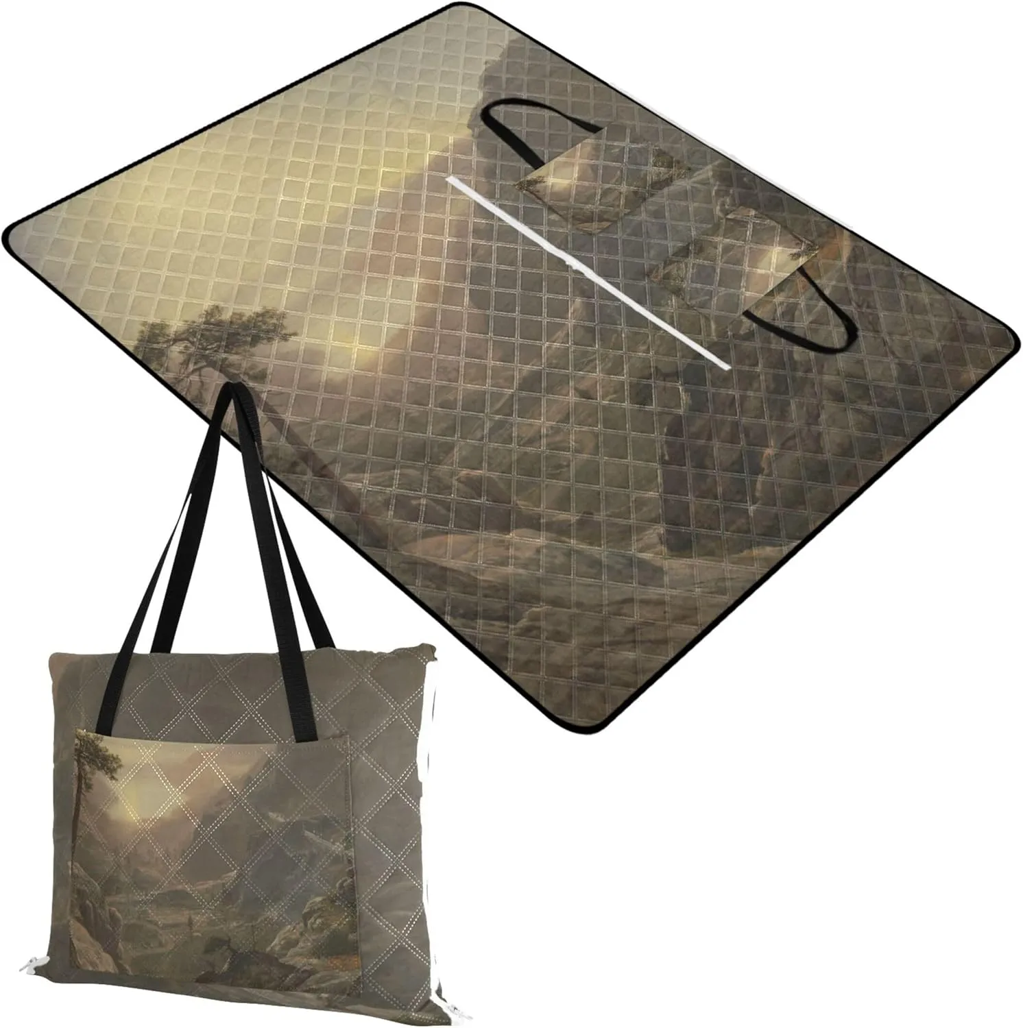 View Donner Lake Albert Bierstadt Print Beach Blankets Waterproof Sandproof Cute Picnic Mat Foldable Grass Blanket Camping Mat 80" x 60"
