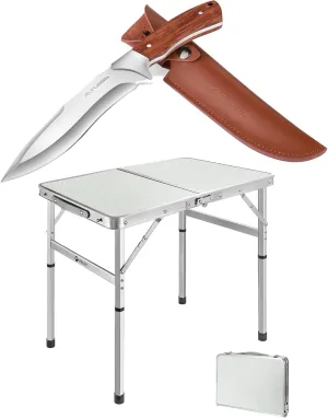 VILLEY Folding Camping Table & FLISSA Hunting Knife with Leather Sheath
