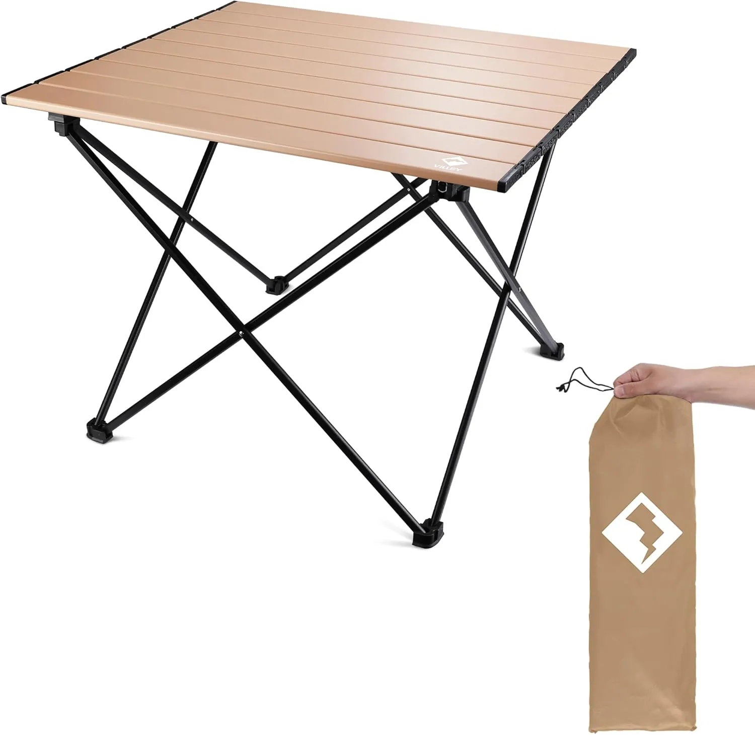 VILLEY Portable Camping Side Table, Ultralight Aluminum Folding Beach Table with Carry Bag for Outdoor Cooking, Picnic, Camp, Boat, Travel