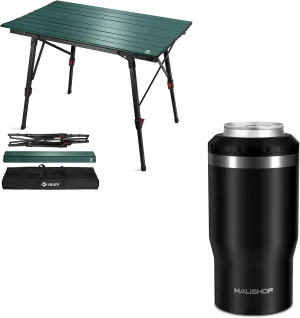 VILLEY Portable Camping Table and HAUSHOF 12 oz 4 in 1 Can Cooler