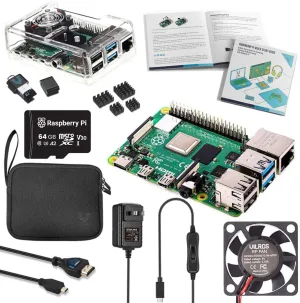 Vilros Raspberry Pi 4 Complete Starter Kit- Includes Raspberry Pi 4 Board, Fan Cooled Case, 64GB Preloaded Micro SD Card and More (4GB, Clear Transparent Case)