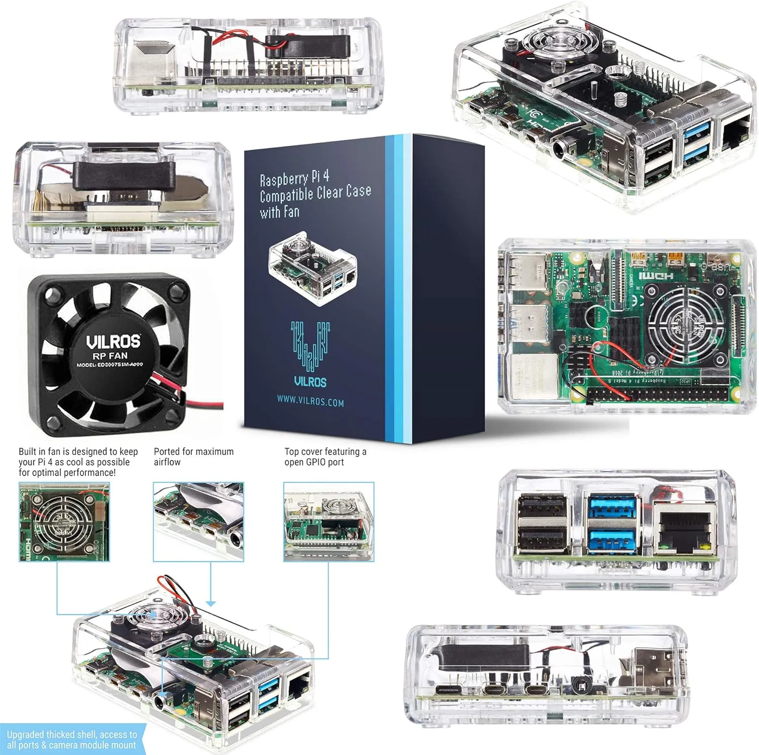 Vilros Raspberry Pi 4 Complete Starter Kit- Includes Raspberry Pi 4 Board, Fan Cooled Case, 64GB Preloaded Micro SD Card and More (4GB, Clear Transparent Case)