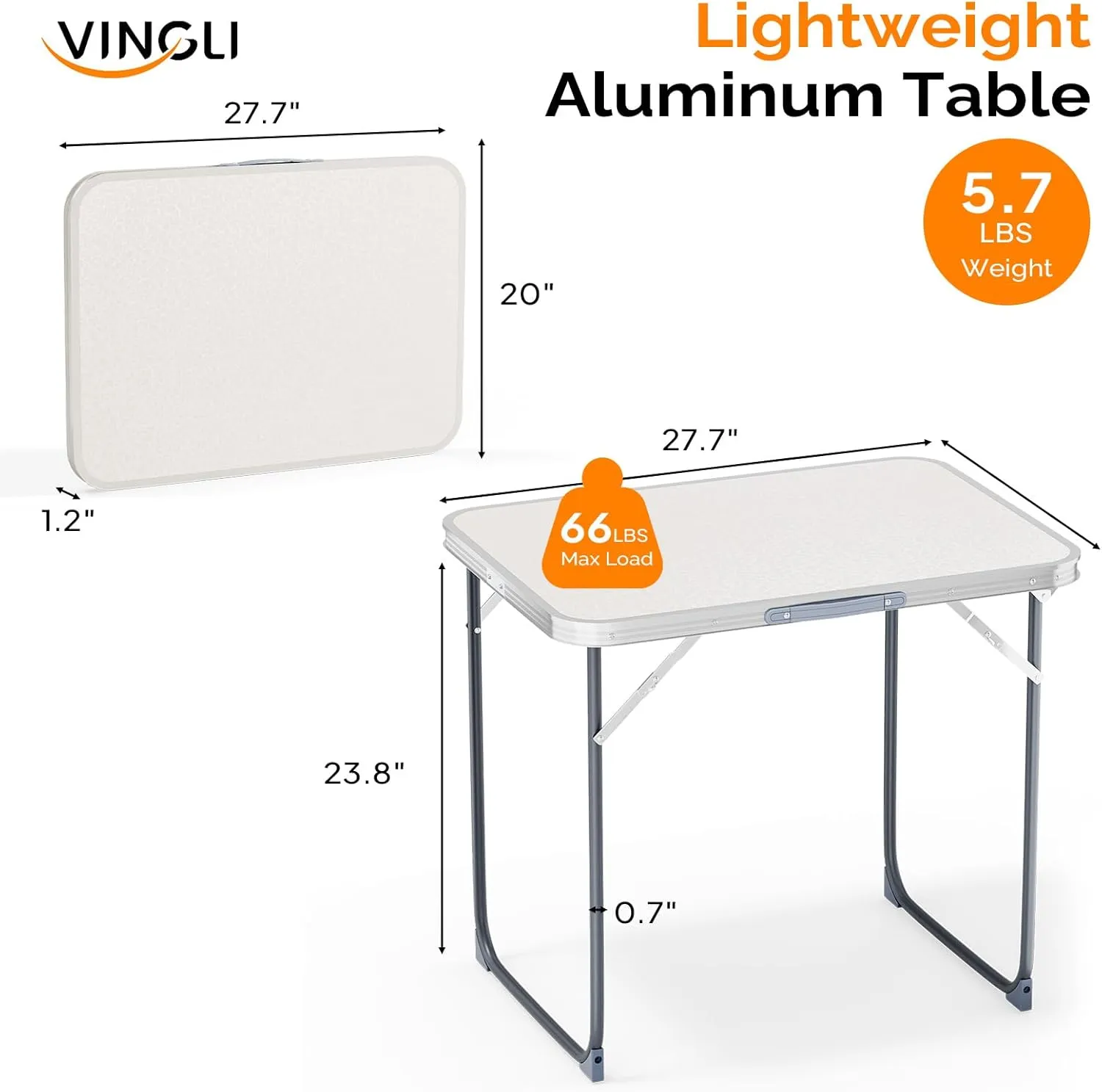 VINGLI 2.3FT Small Folding Camping Table，Portable Camping Table with Carrying Handle, Picnic Table Foldable Table Essentials for Indoor Outdoor