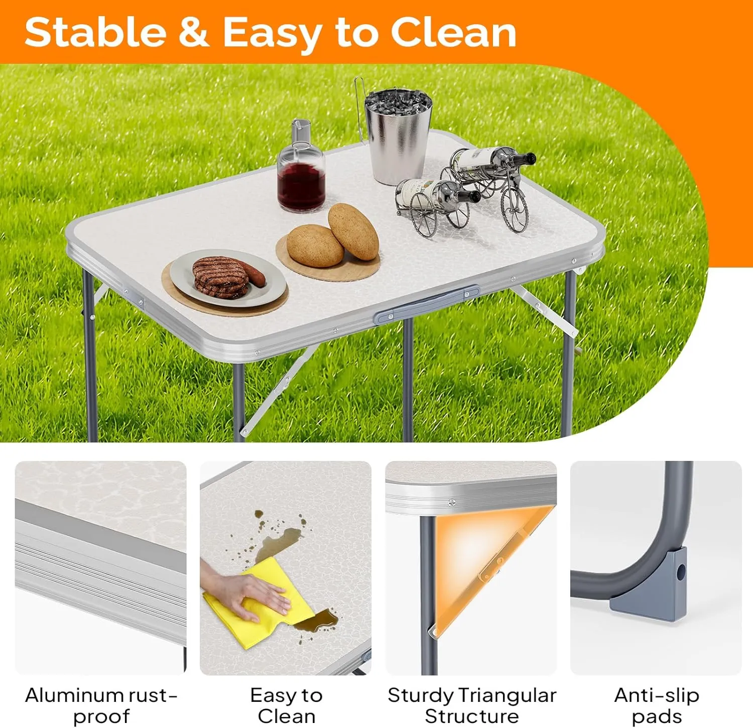 VINGLI 2.3FT Small Folding Camping Table，Portable Camping Table with Carrying Handle, Picnic Table Foldable Table Essentials for Indoor Outdoor