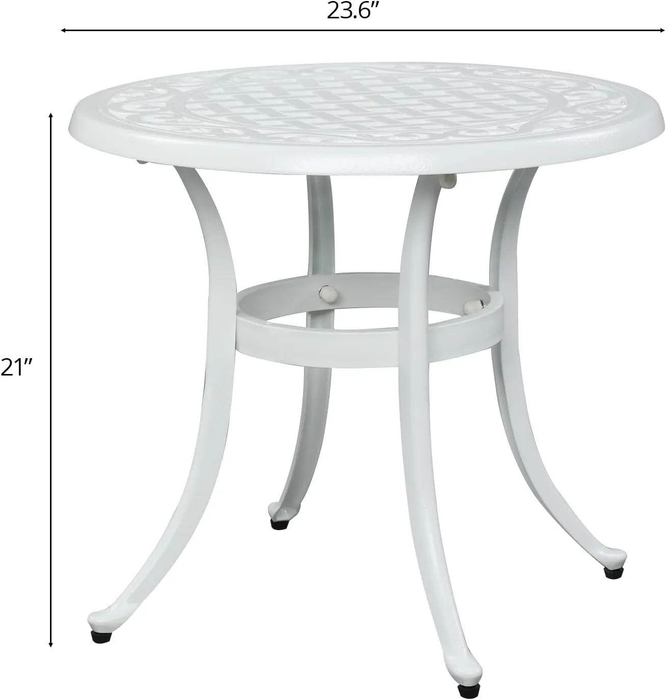 VINGLI 24" Cast Aluminum Side Table, All-Weather Round Patio Coffee Table, Porch Bistro End Table (White)