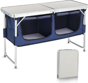 VINGLI 4 Ft Folding Camping Table with Storage, Aluminum Picnic Table, Adjustable Height for Outdoor Beach BBQ Backyards Travel Party White