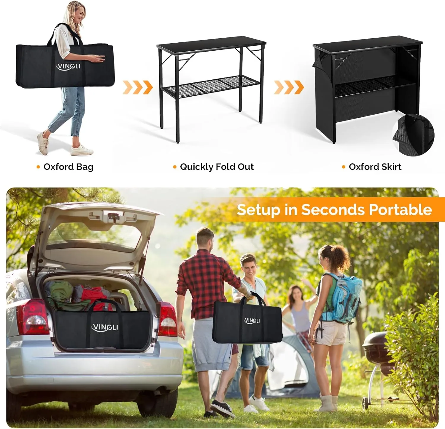 VINGLI 45" Commercial Portable Bar Table for Events, Mobile Bar, Moblie Bartending Station, Outdoor Bar Indoor Pop Up Bar Table with Skirt (1, Standard)
