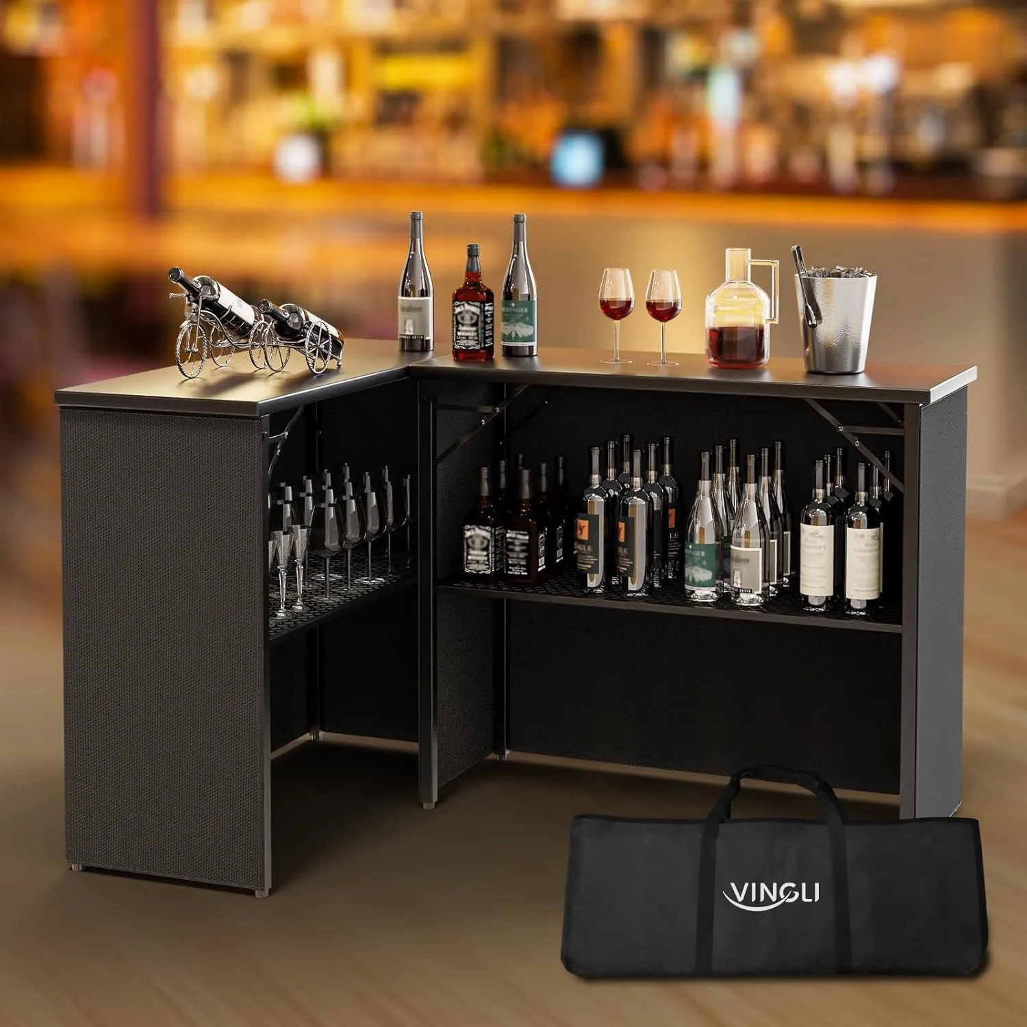 VINGLI 45" Commercial Portable Bar Table for Events, Mobile Bar, Moblie Bartending Station, Outdoor Bar Indoor Pop Up Bar Table with Skirt (1, Standard)
